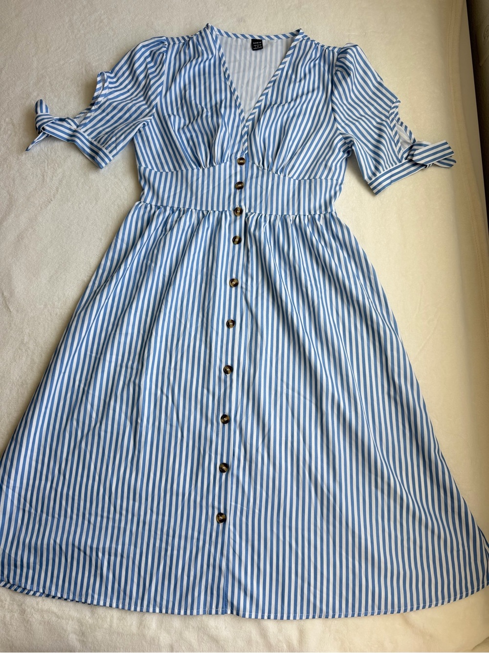 SHEIN Blue and White Striped Button Midi Dress